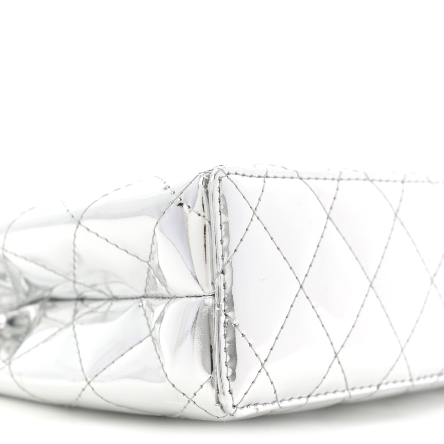 Mirror Calfskin Metallic Calfskin Quilted Nano Kelly Shopper Silvery