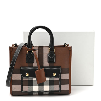 Burberry E-Canvas Check Calfskin Mini Freya Tote Dark Birch Brown 12 of 12