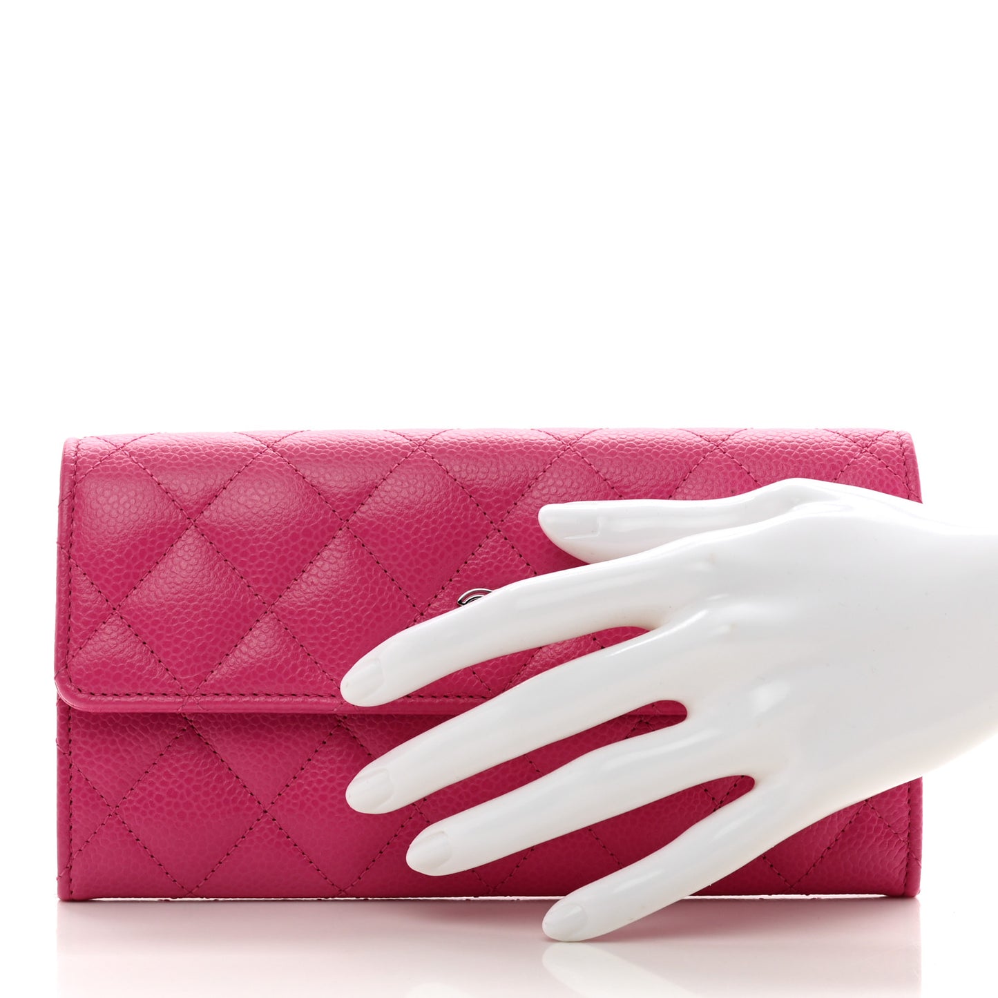 Caviar Quilted Large Gusset Flap Wallet Pink