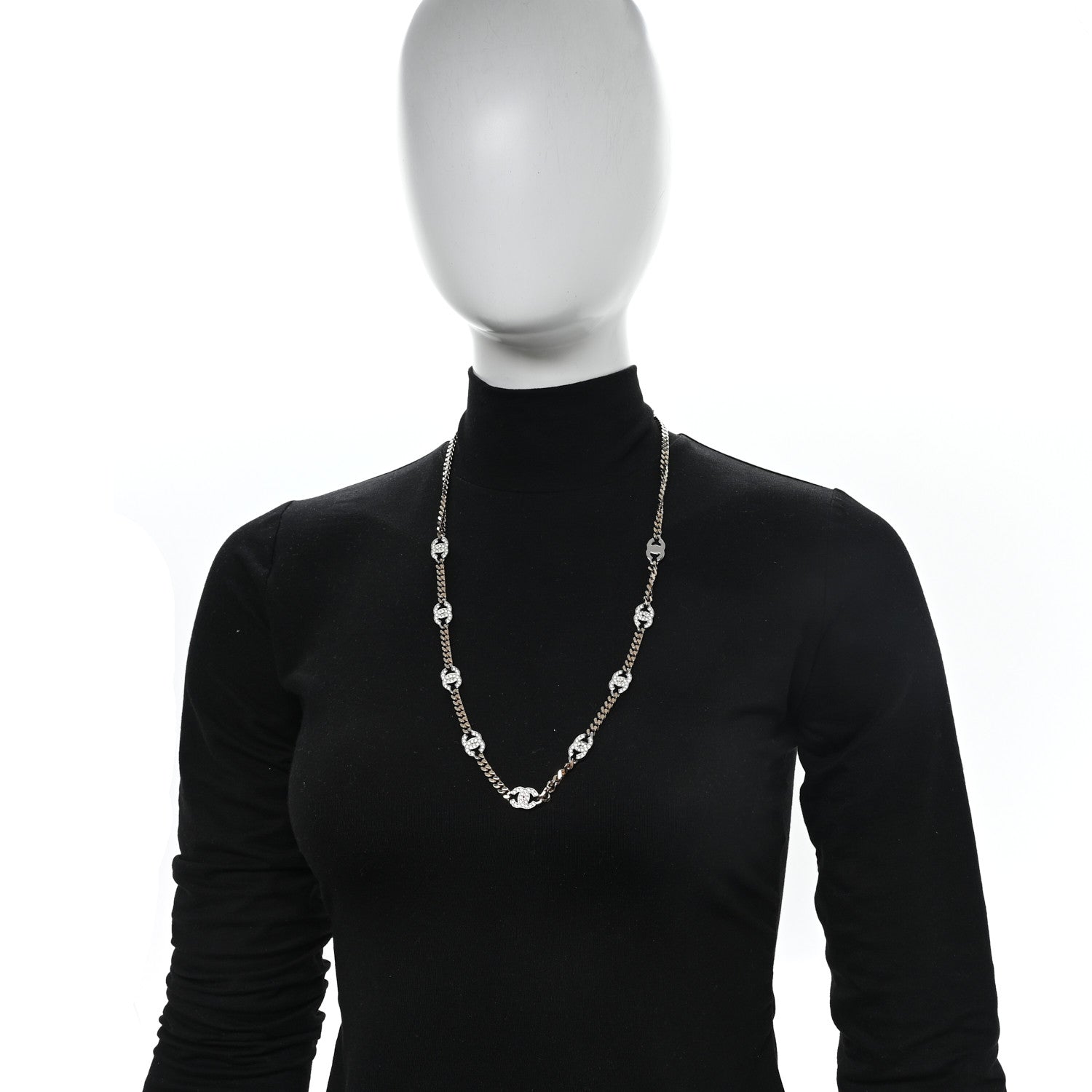 Chanel Crystal Chain CC Link Choker Gold Silver 2 of 5