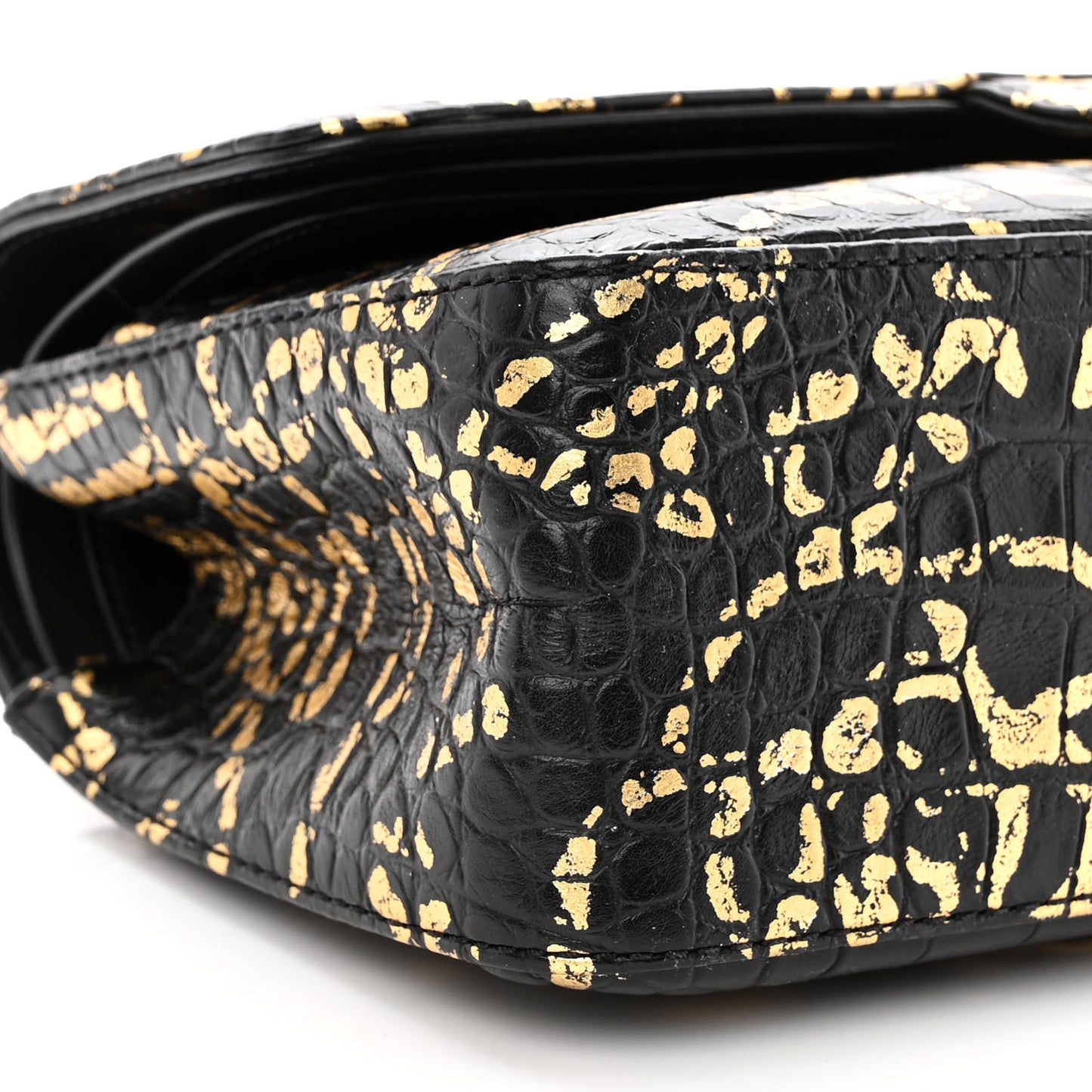 Calfskin Crocodile Embossed Graffiti 2.55 Cocodile Reissue 225 Flap Black Gold