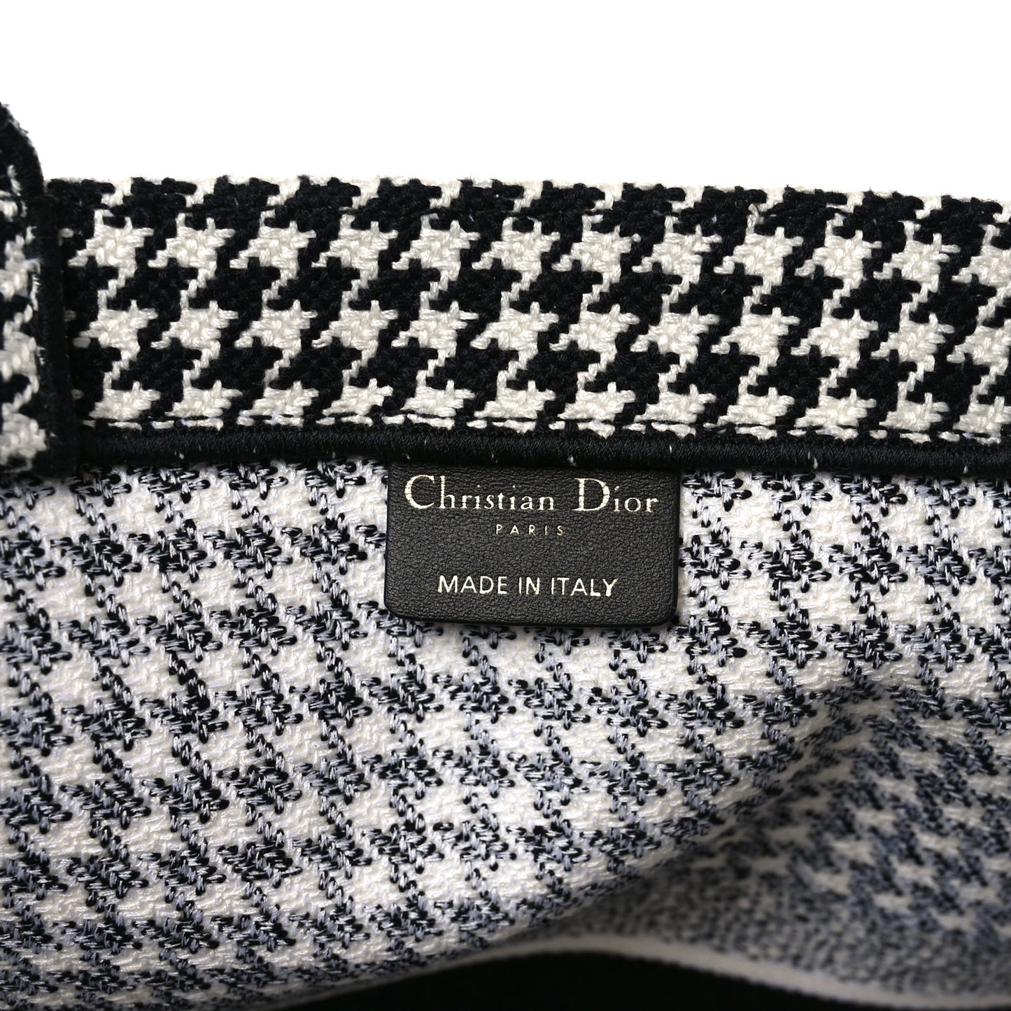 Canvas Houndstooth Embroidered Book Tote Black White