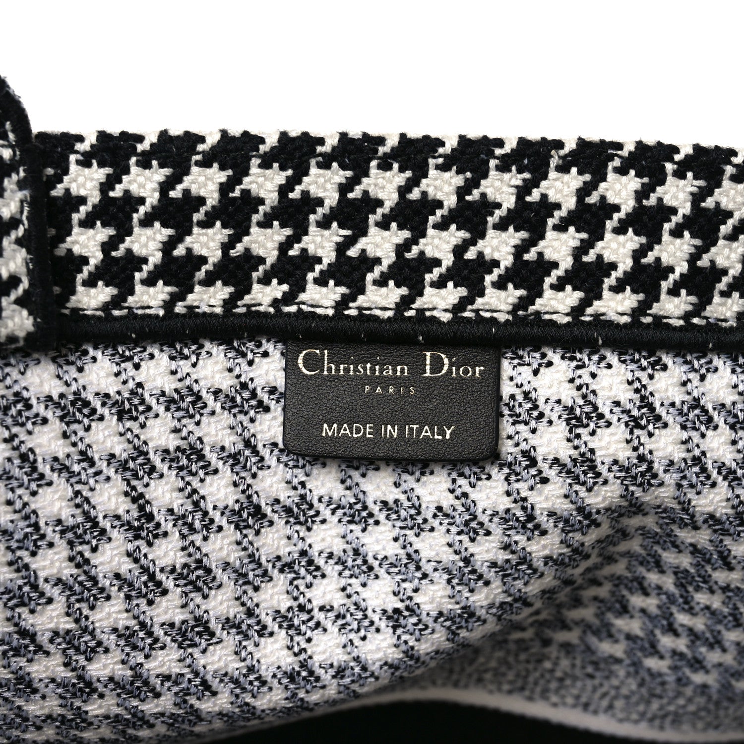 Christian Dior Canvas Houndstooth Embroidered Book Tote Black White 6 of 11