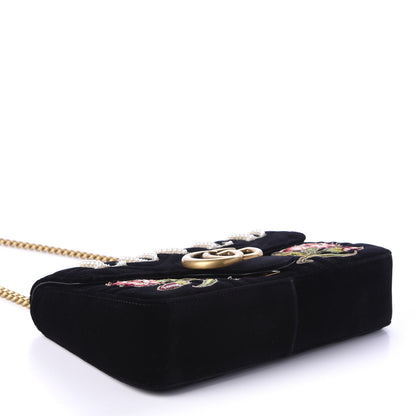 Gucci Velvet Matelasse Loved Embroidered Medium GG Marmont Shoulder Bag Black 4 of 10