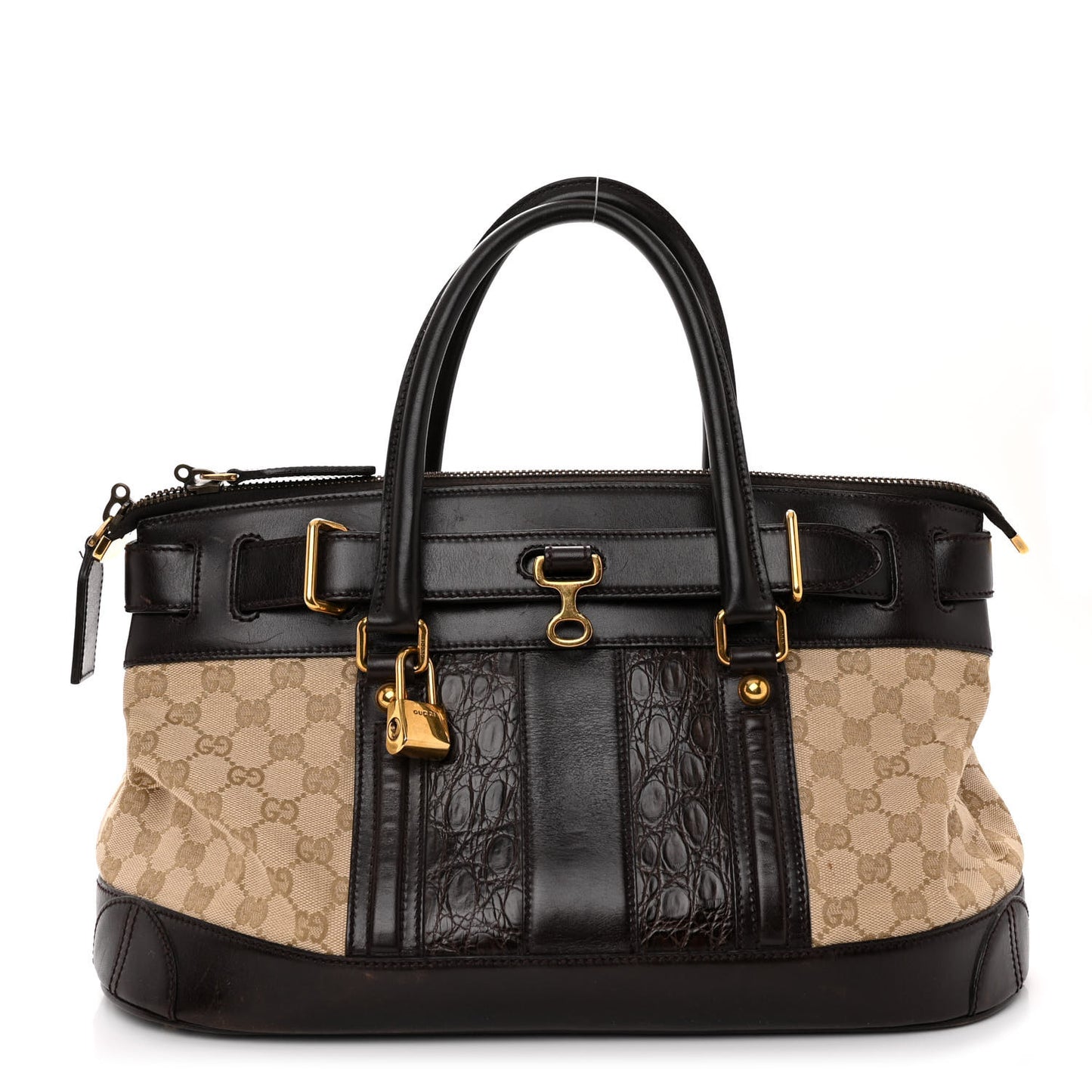 Monogram Crocodile Web Secret Top Handle Satchel Brown