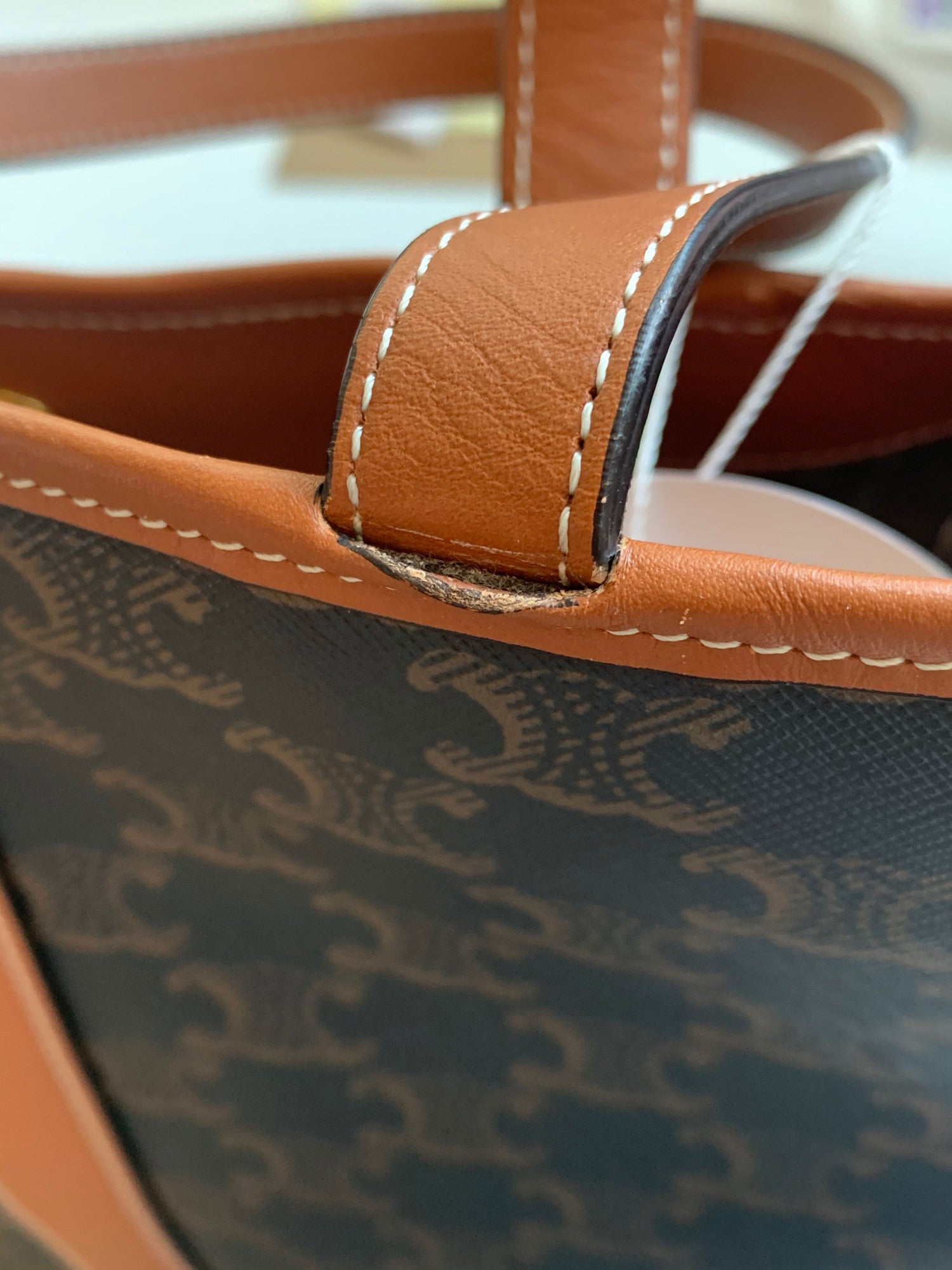 Celine Triomphe Canvas Calfskin Medium Cabas Bag Tan 9 of 9
