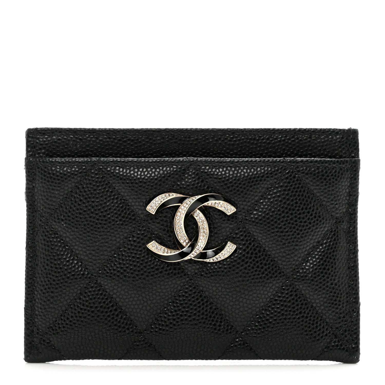 Chanel Caviar Quilted Crystal Enamel CC Card Holder Black 1 of 9