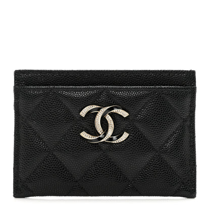 Chanel Caviar Quilted Crystal Enamel CC Card Holder Black 1 of 9