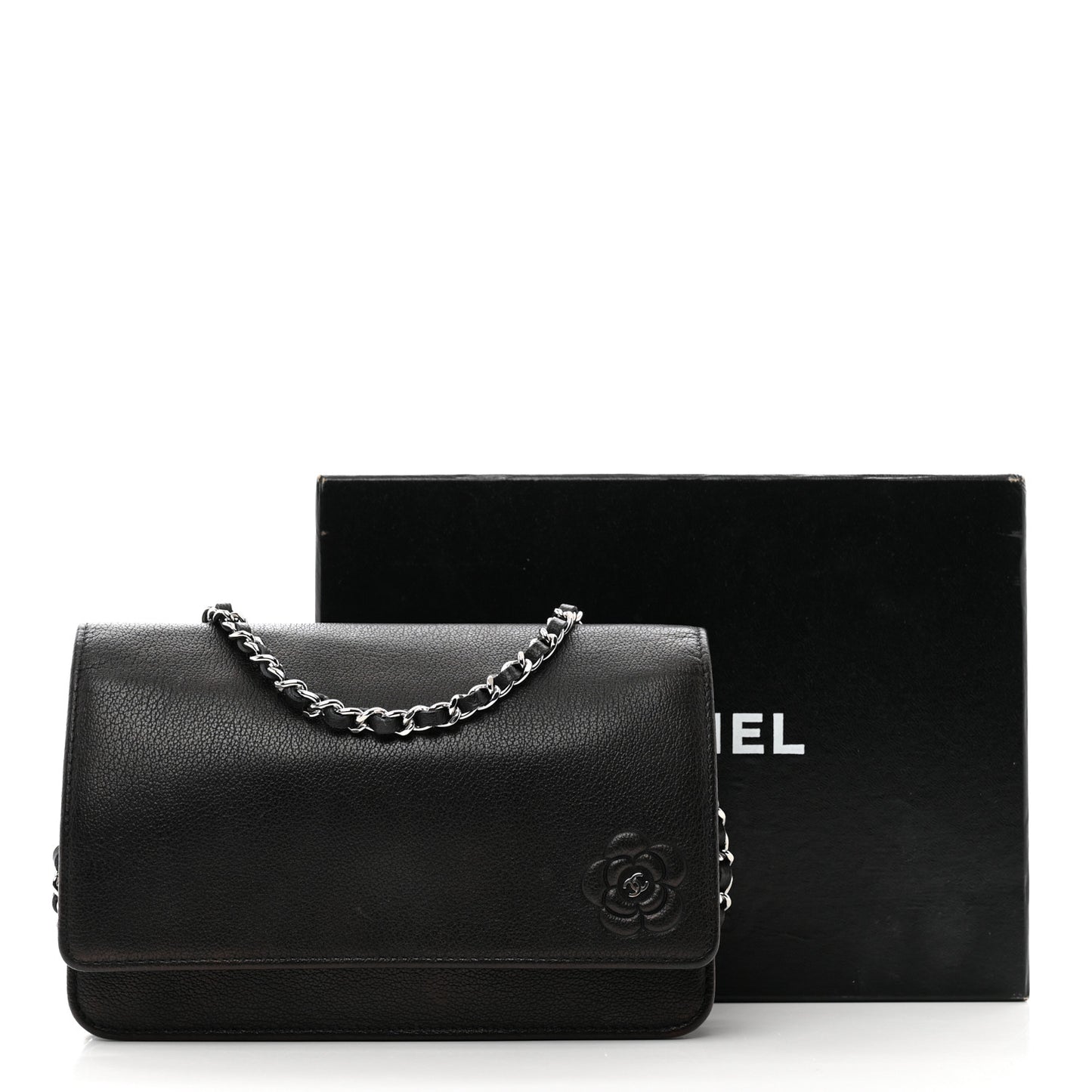 Calfskin Camellia Wallet on Chain WOC Black