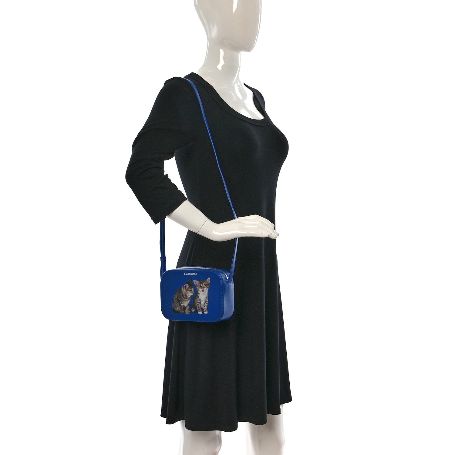 Balenciaga Smooth Calfskin Kittens Logo XS Everyday Camera Bag Electric Blue White 2 of 11