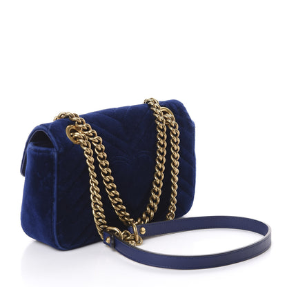 Gucci Velvet Matelasse Mini GG Marmont Shoulder Bag Cobalt Blue 3 of 9