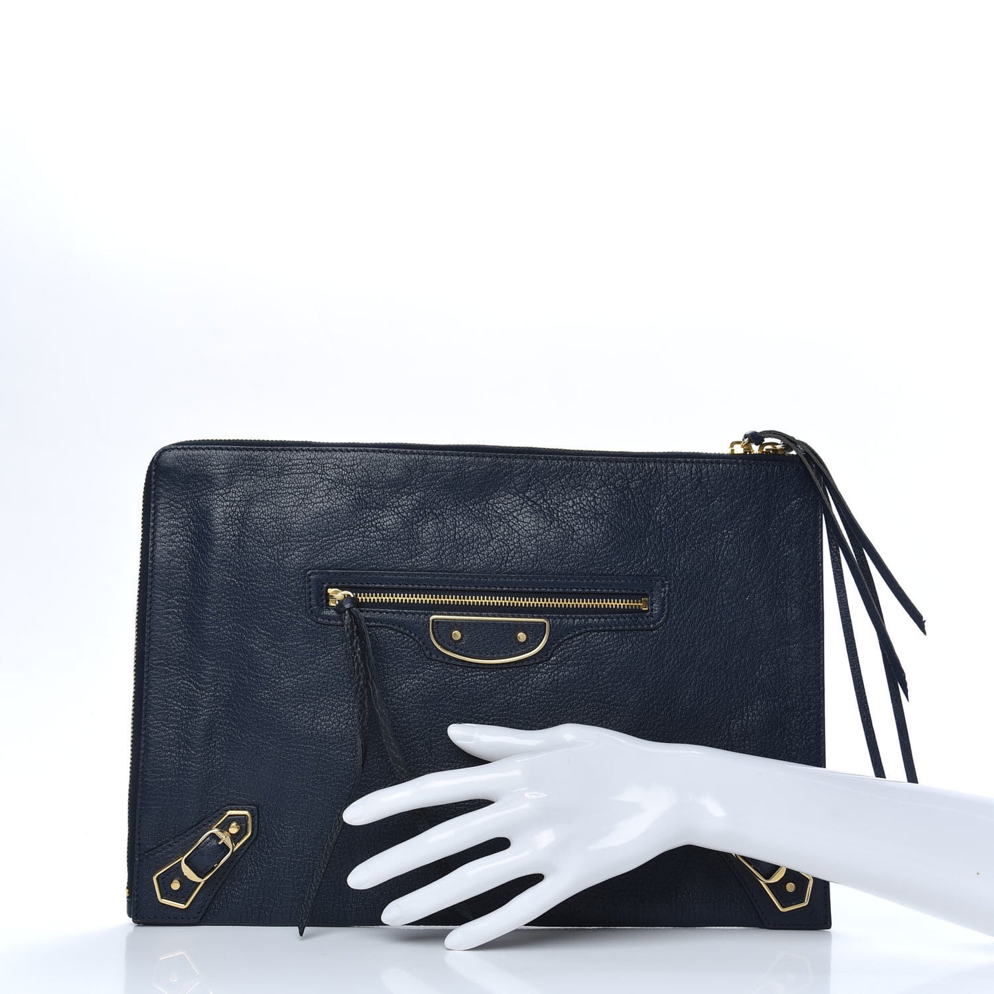 Chevre Gold Metallic Edge Hardware Pouch Bleu Nuit