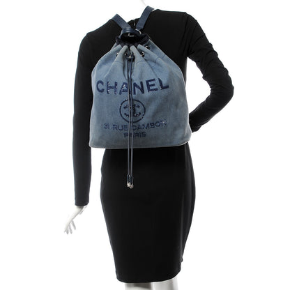 Chanel Canvas Sequin Large Deauville Backpack Navy 2 of 7