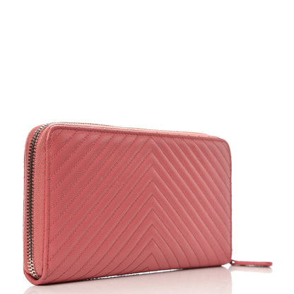 Chanel Caviar Chevron Large Gusset Zip Around Wallet Pink 3 of 9
