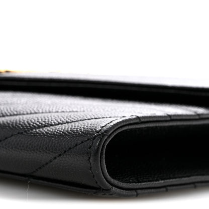 Saint Laurent Grain De Poudre Matelasse Chevron Monogram Envelope Clutch Black 10 of 12
