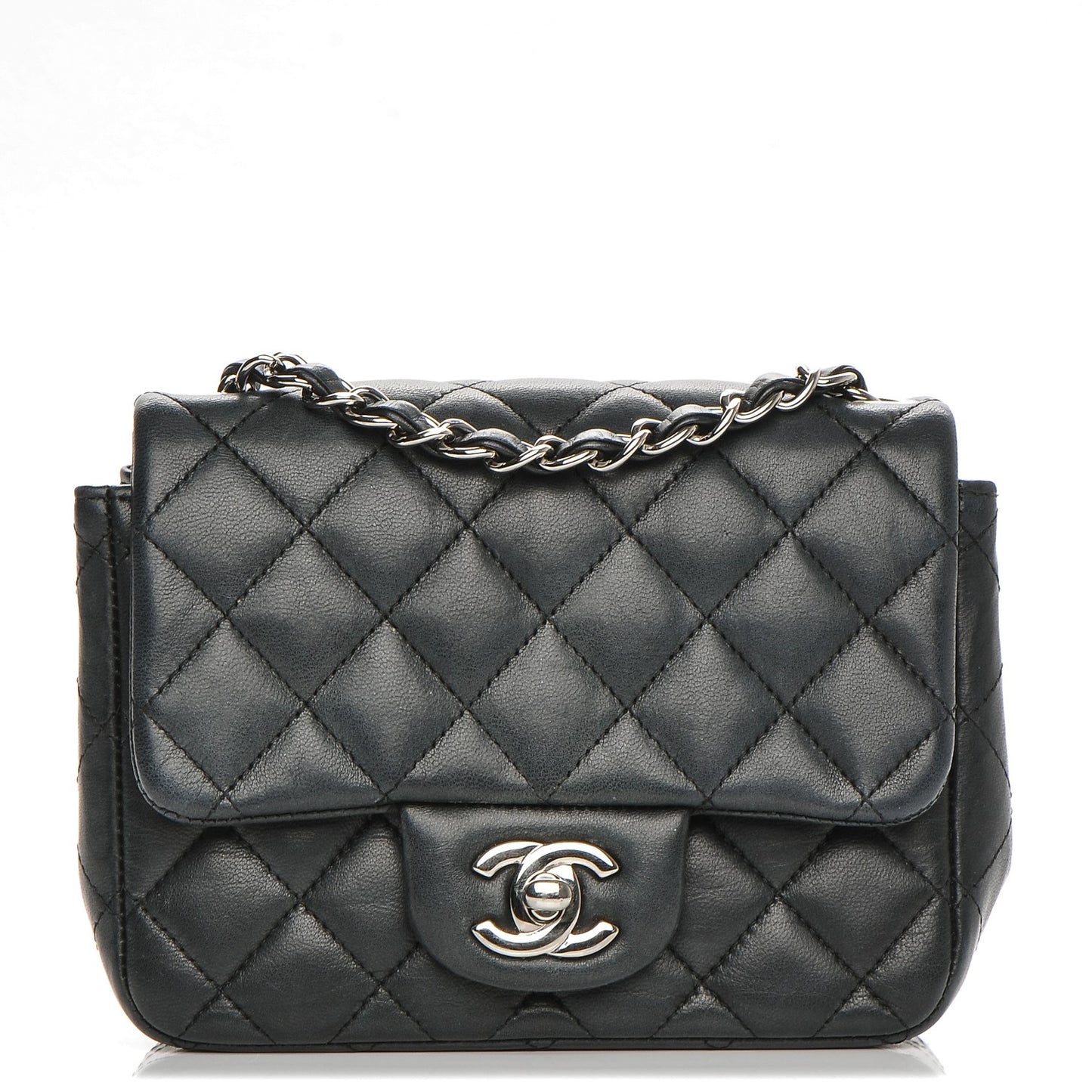 Lambskin Quilted Mini Square Flap Black