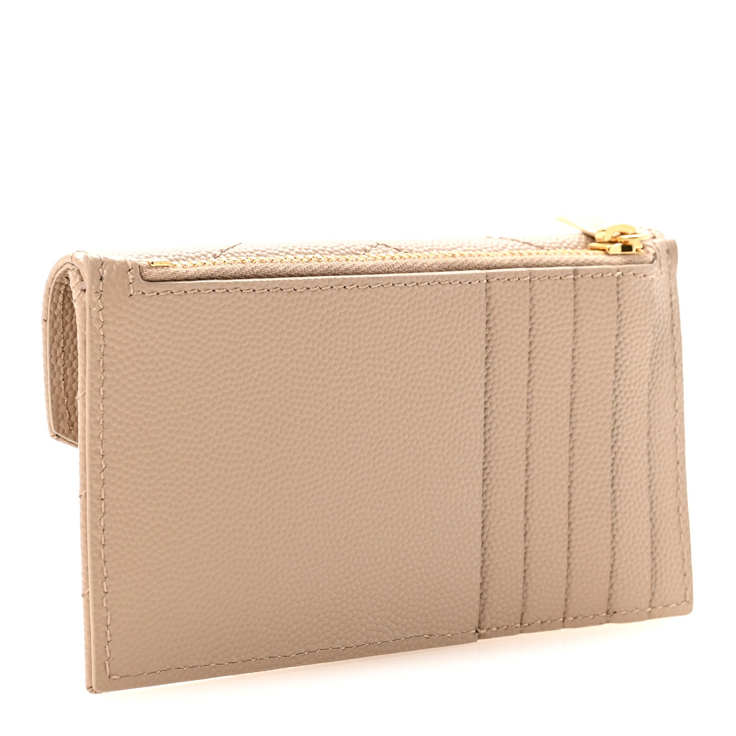 Saint Laurent Grain De Poudre Matelasse Chevron Monogram Compact Wallet Dark Beige 3 of 7