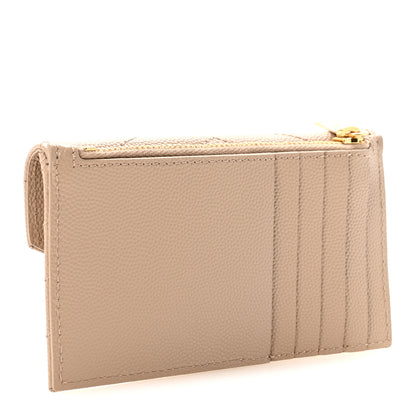 Saint Laurent Grain De Poudre Matelasse Chevron Monogram Compact Wallet Dark Beige 3 of 7