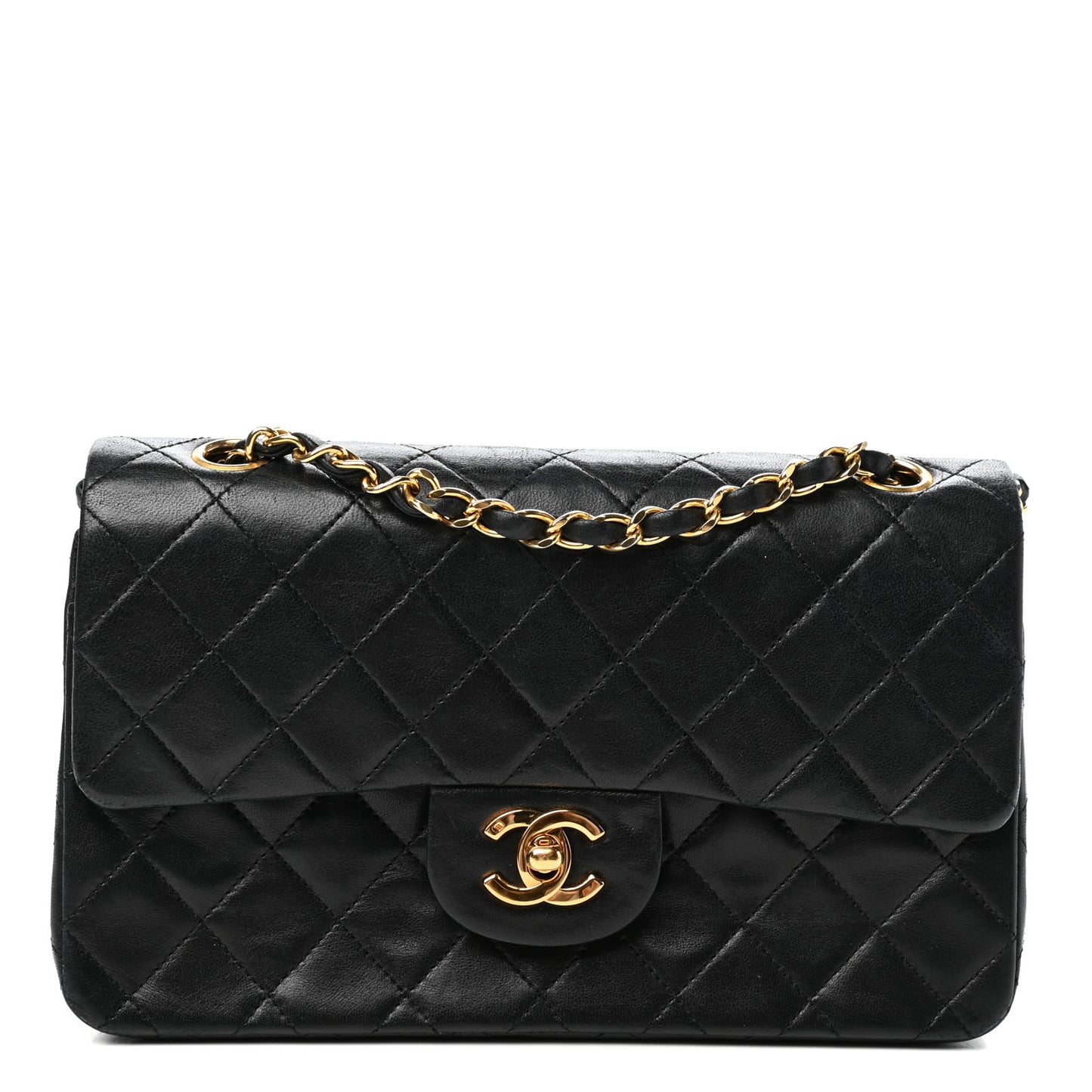 Lambskin Quilted Small Double Flap Black