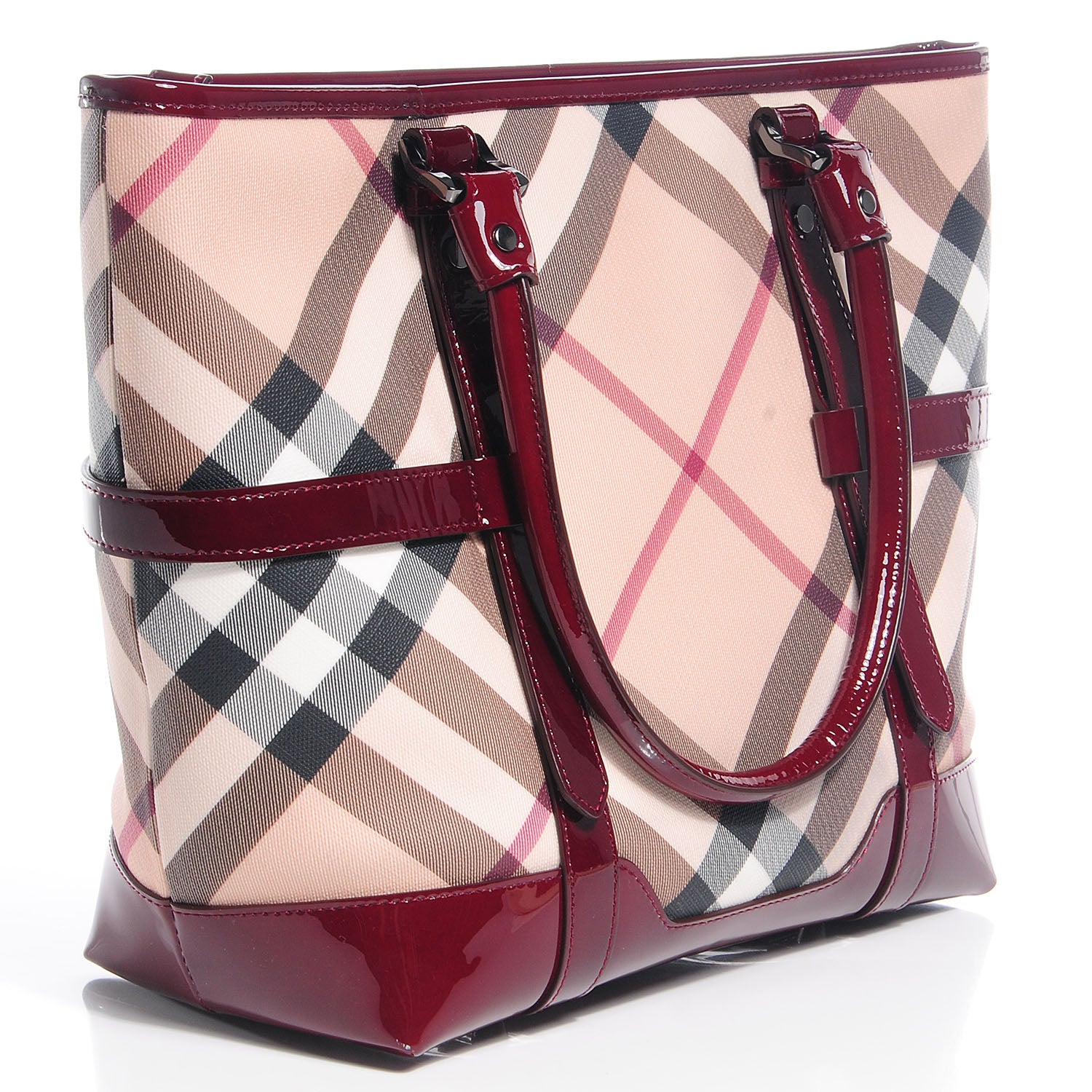 Burberry Patent Supernova Check Medium Tote Burgundy 3 of 7