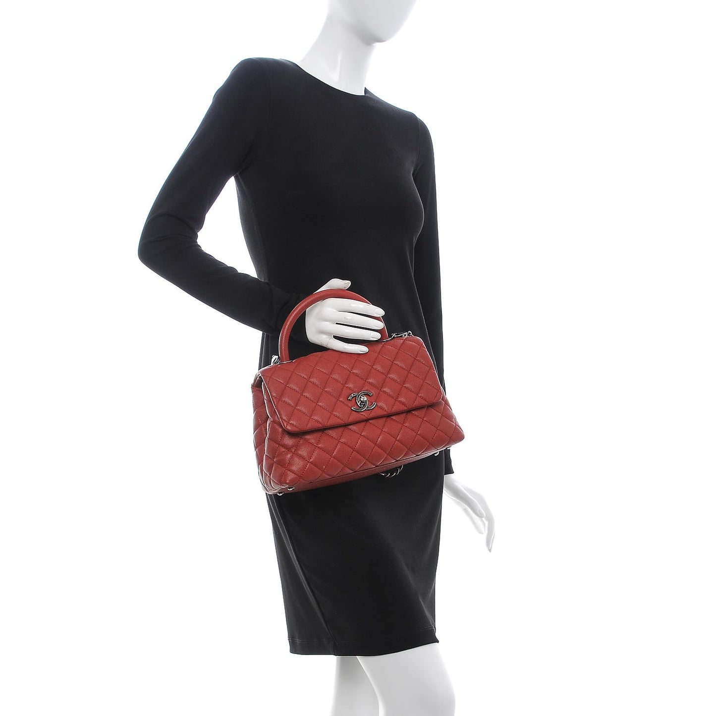 Caviar Quilted Small Coco Handle Flap Dark Red