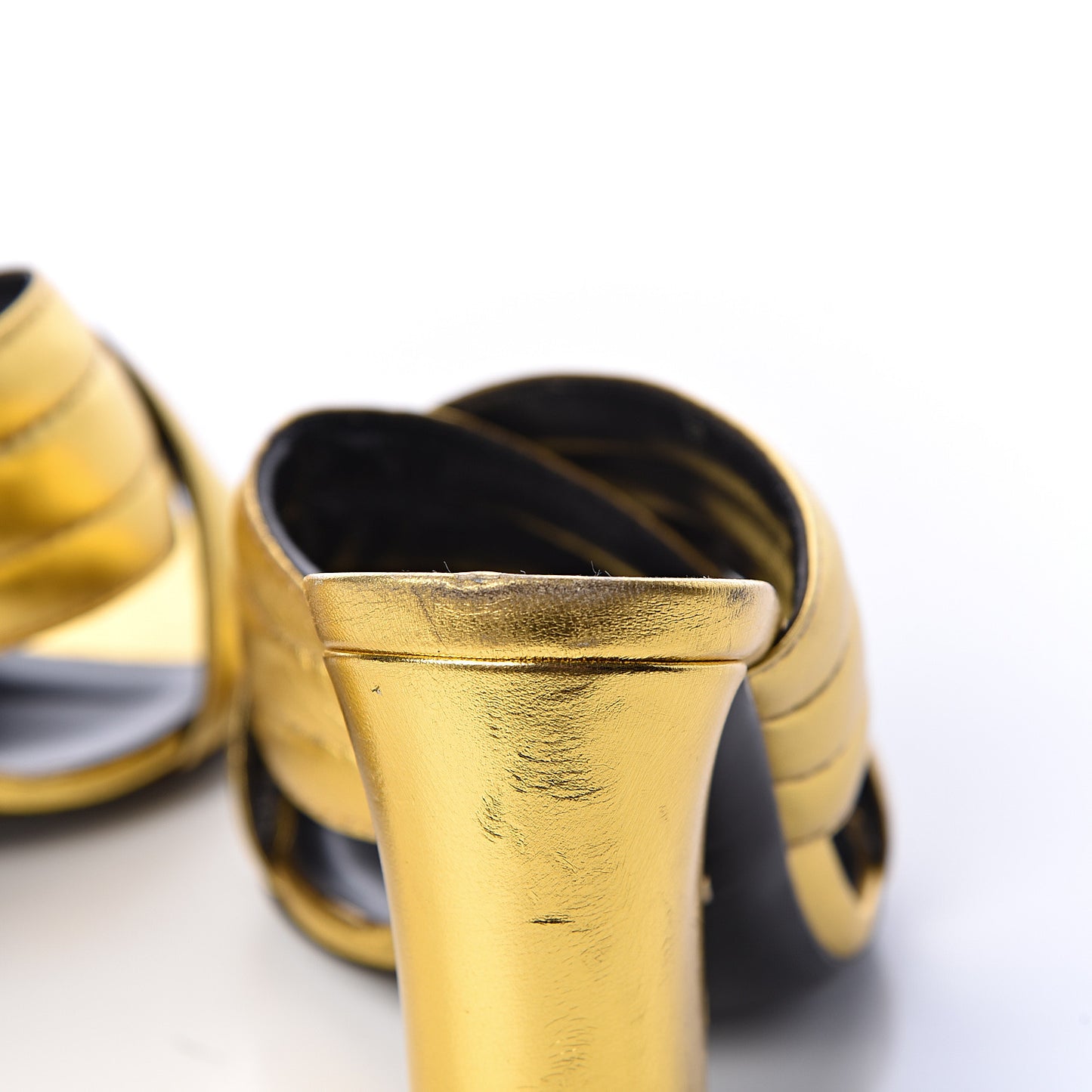 Metallic Nappa Webby Crossover High Heel Slide Sandals 37.5 Oro Vecchio