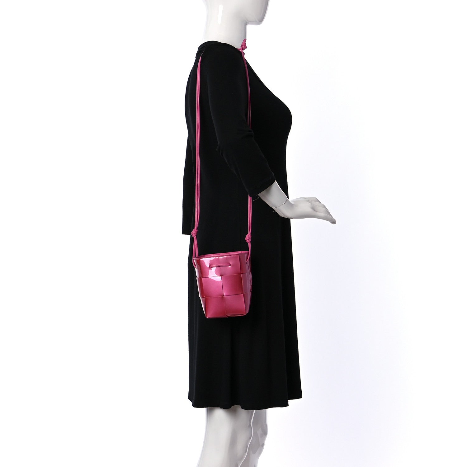 Bottega Veneta Patent Maxi Intrecciato Mini Cassette Bucket Bag Pink 2 of 9