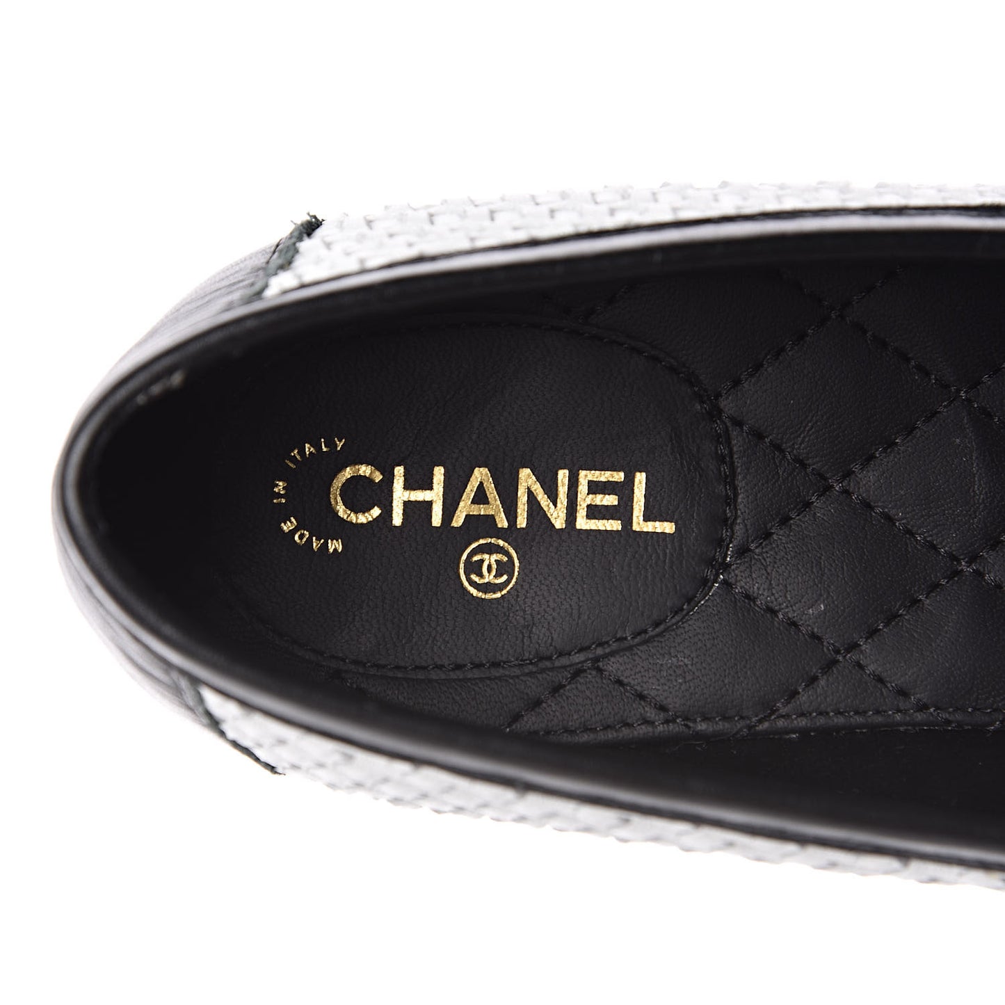 Lambskin Calfskin Braided Mocassin Loafers 38 Black White