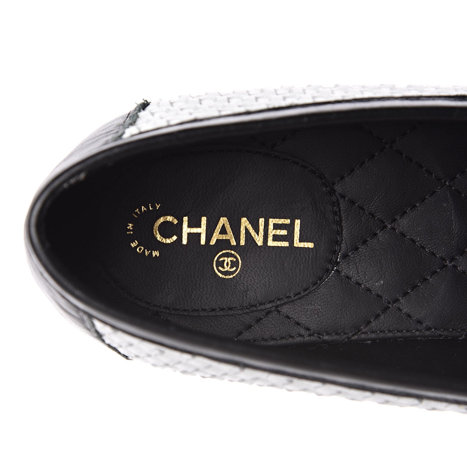 Chanel Lambskin Calfskin Braided Mocassin Loafers 38 Black White 8 of 9
