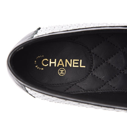 Chanel Lambskin Calfskin Braided Mocassin Loafers 38 Black White 8 of 9