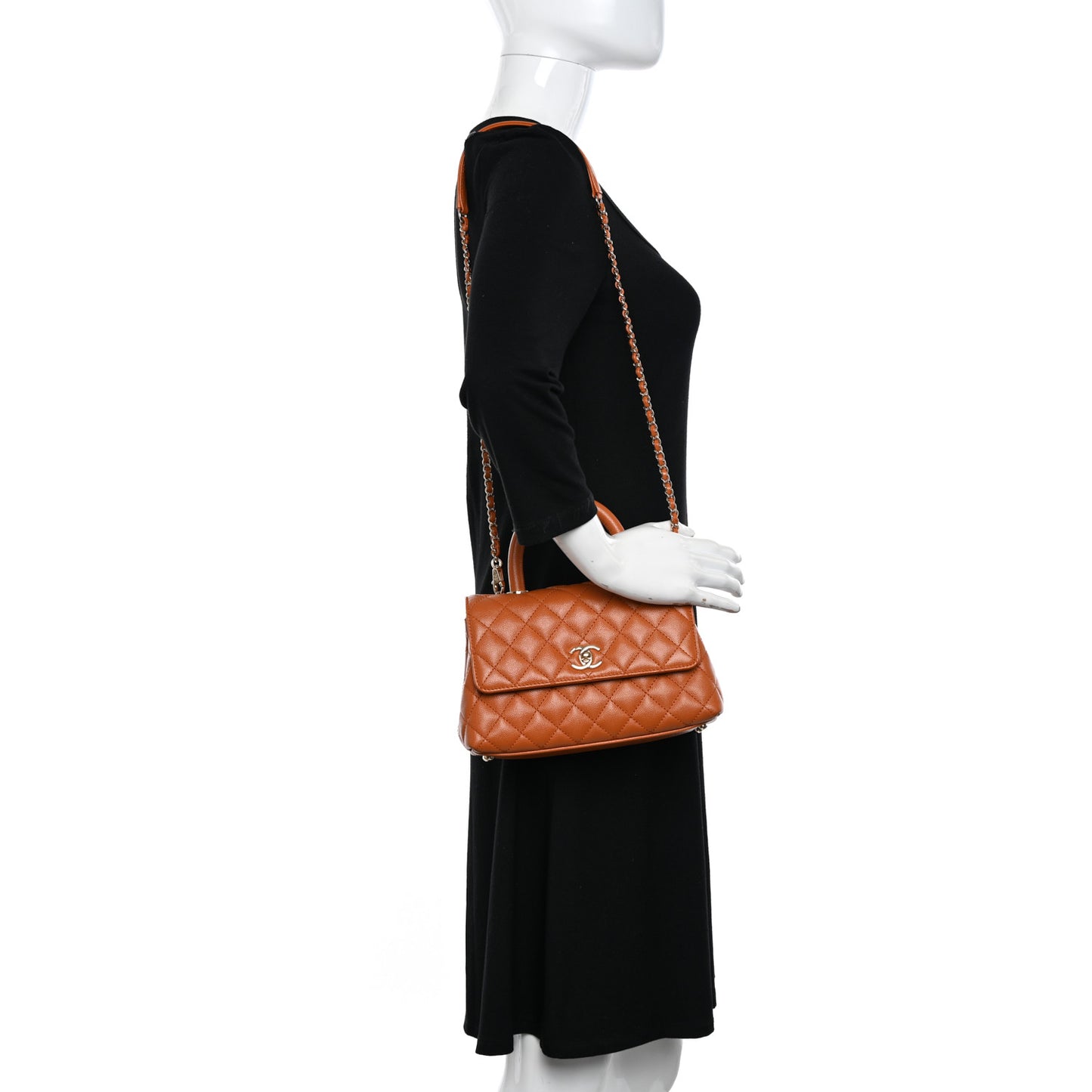 Caviar Quilted Mini Coco Handle Flap Light Brown