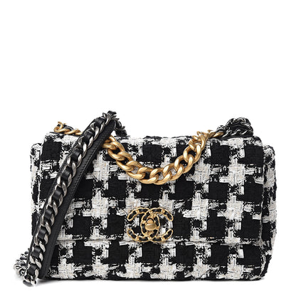 Chanel Tweed Quilted Medium 19 Flap Black Ecru White 1 of 10