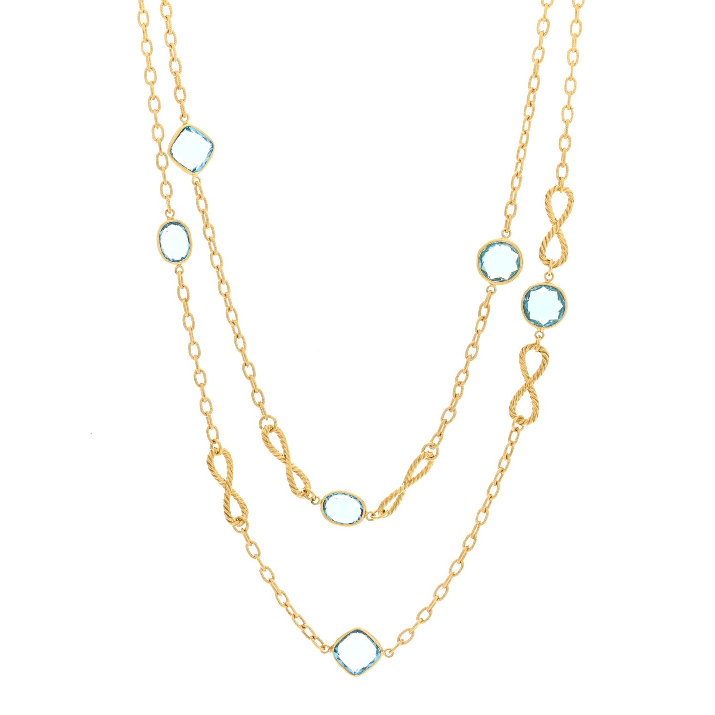 18K Yellow Gold Blue Topaz Infinity Station Necklace