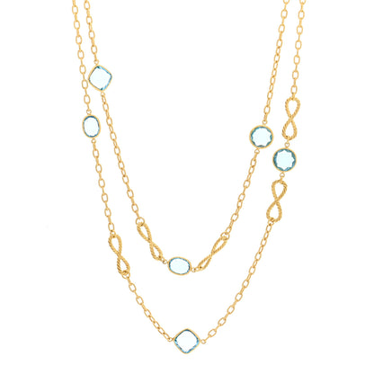 David Yurman 18K Yellow Gold Blue Topaz Infinity Station Necklace 1 of 4