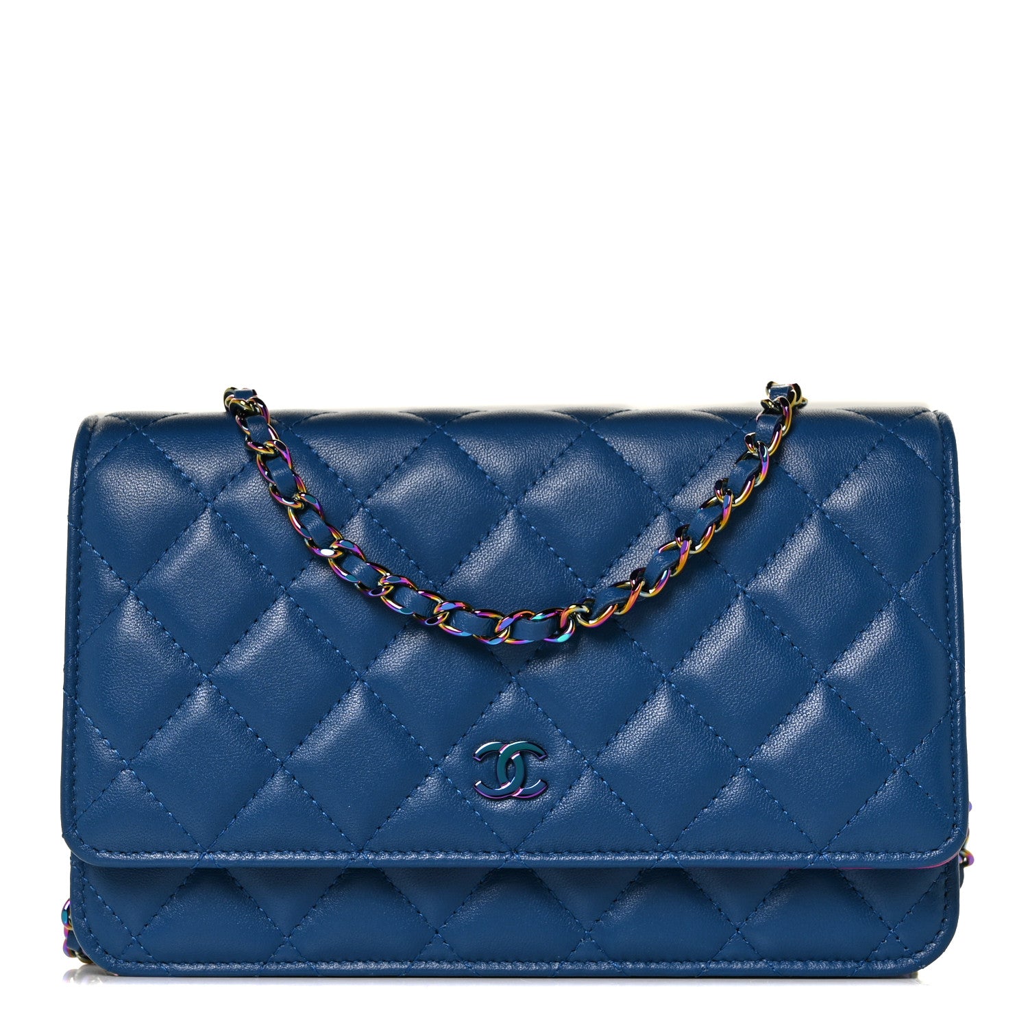 Chanel Lambskin Quilted Wallet On Chain WOC Dark Blue Pink 1 of 8