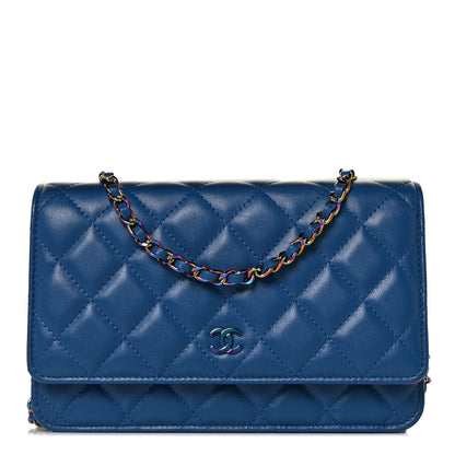 Chanel Lambskin Quilted Wallet On Chain WOC Dark Blue Pink 1 of 8