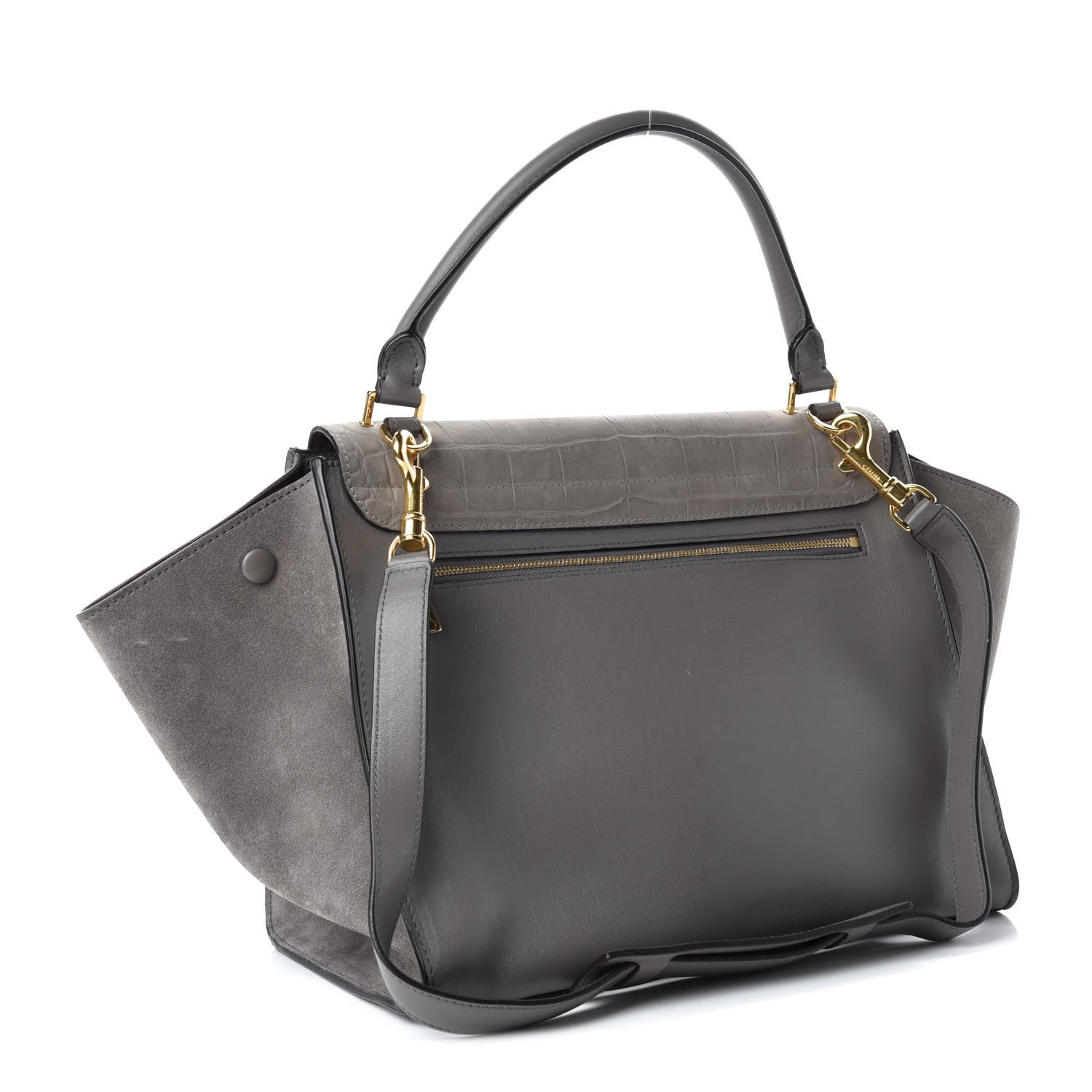 Celine Crocodile Embossed Nubuck Medium Trapeze Grey 3 of 9