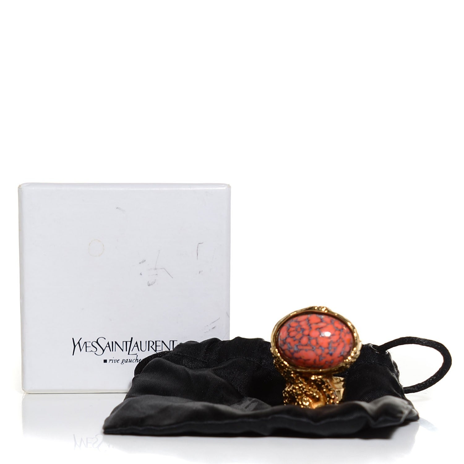 Saint Laurent Glass Cabochon Arty Ovale Ring 6 Gold Coral 4 of 4