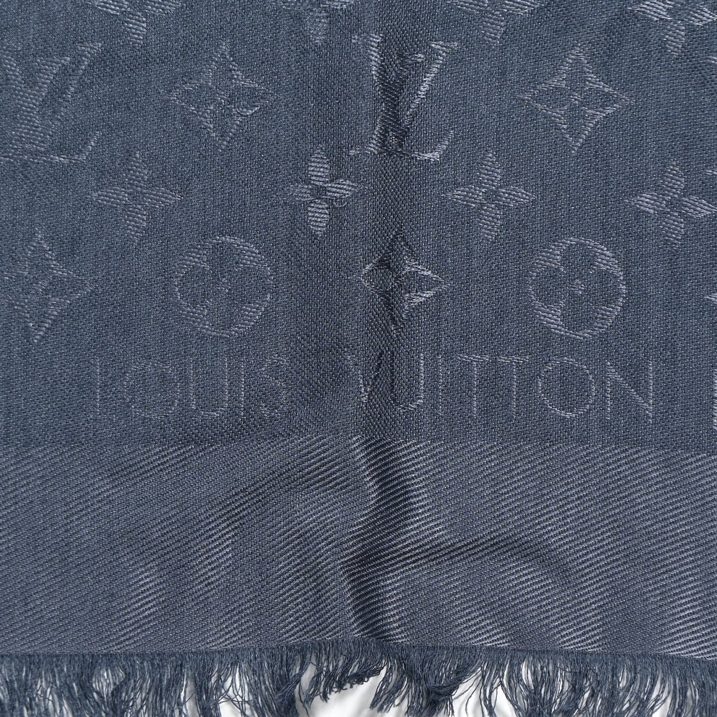 Silk Wool Monogram Denim Shawl Blue