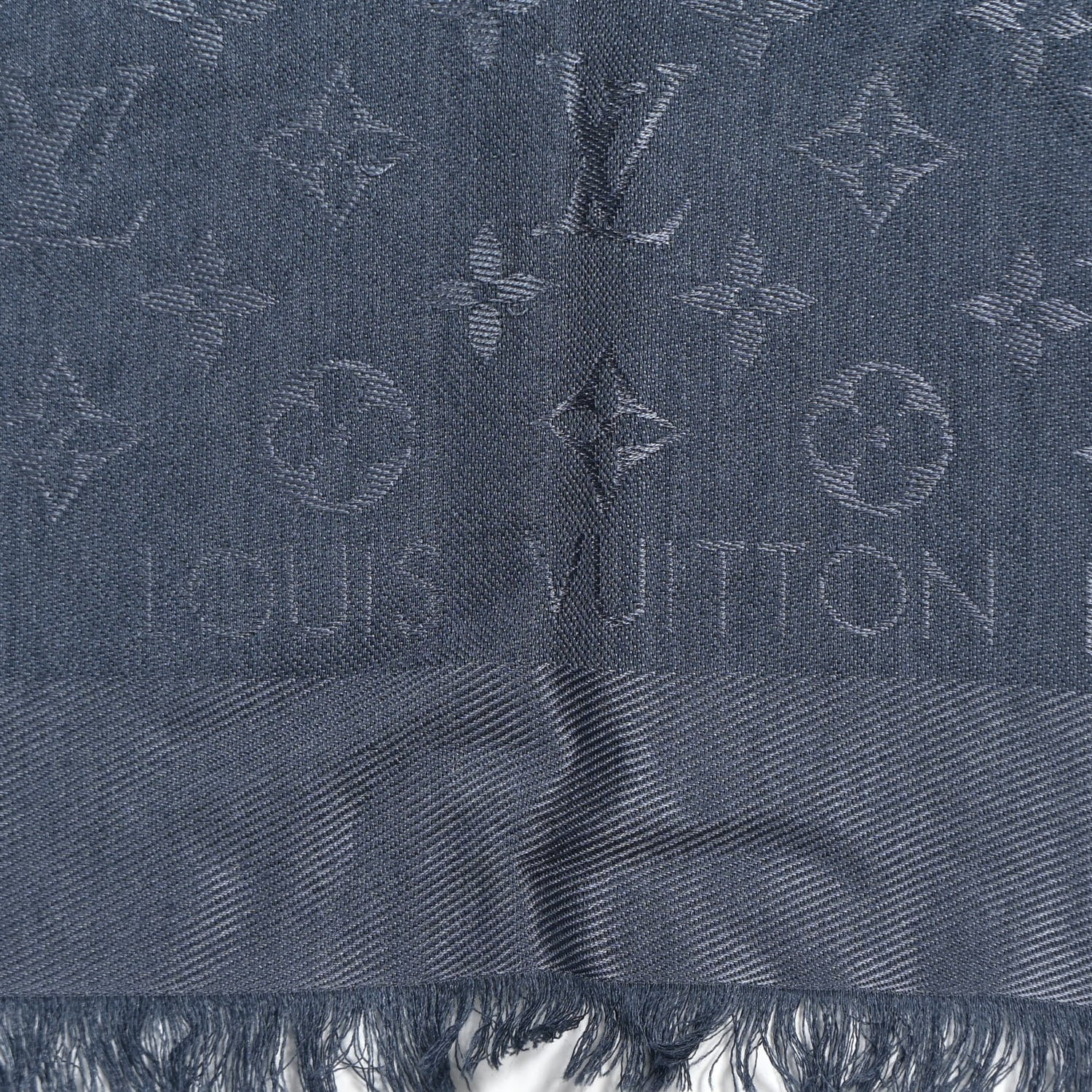 Louis Vuitton Silk Wool Monogram Denim Shawl Blue 3 of 6