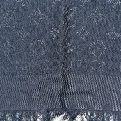 Louis Vuitton Silk Wool Monogram Denim Shawl Blue 3 of 6