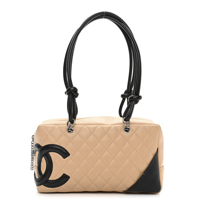 Chanel Calfskin Quilted Large Cambon Bowler Beige Black 1 of 11