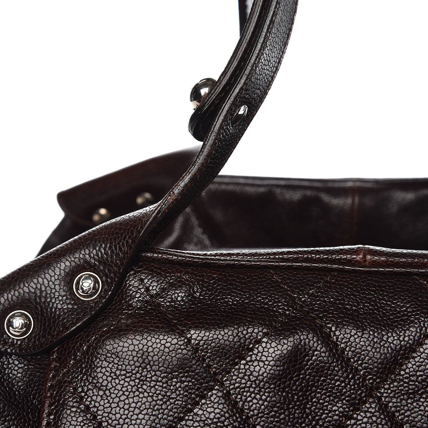 Caviar Quilted Mademoiselle Satchel Brown