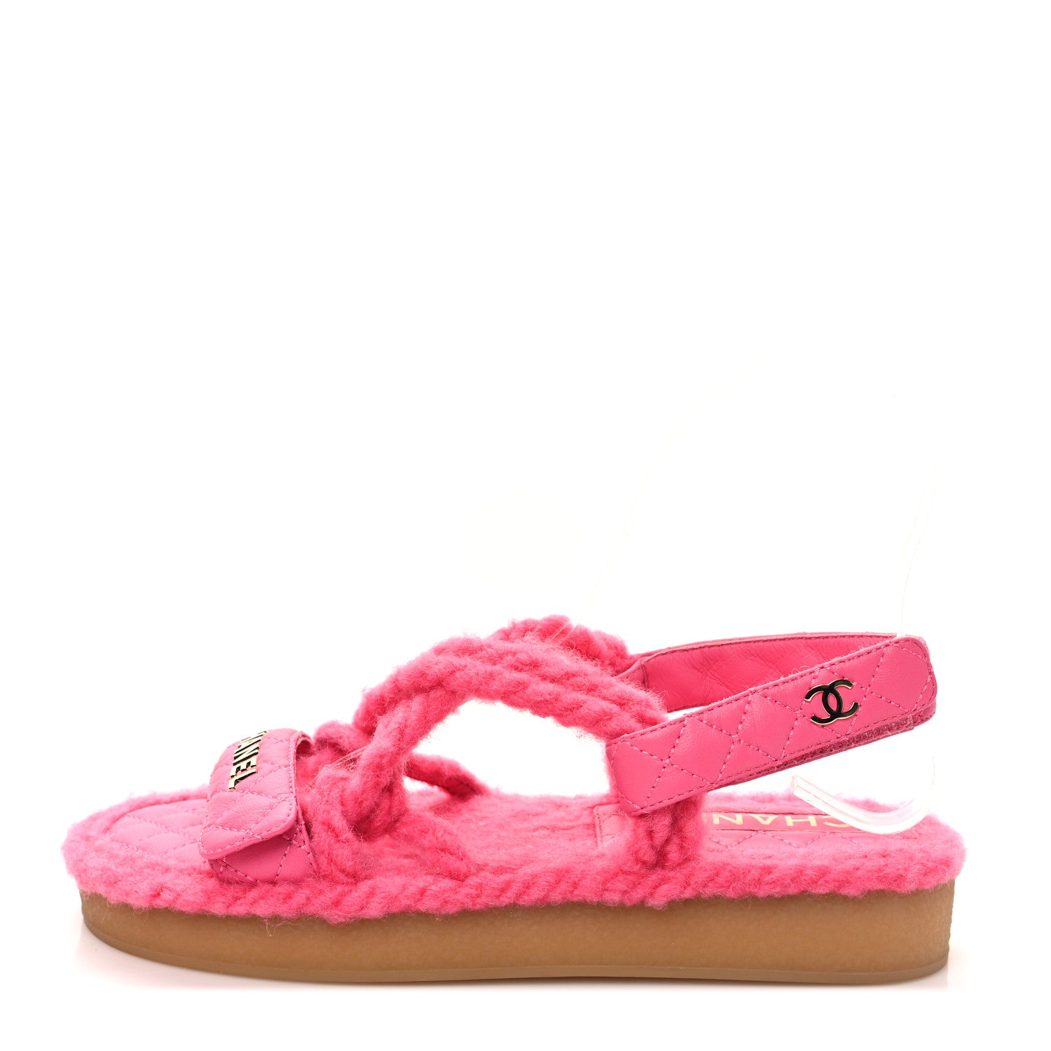 Chanel Cord Lambskin Quilted Logo Sandals 37 Pink 1 of 8