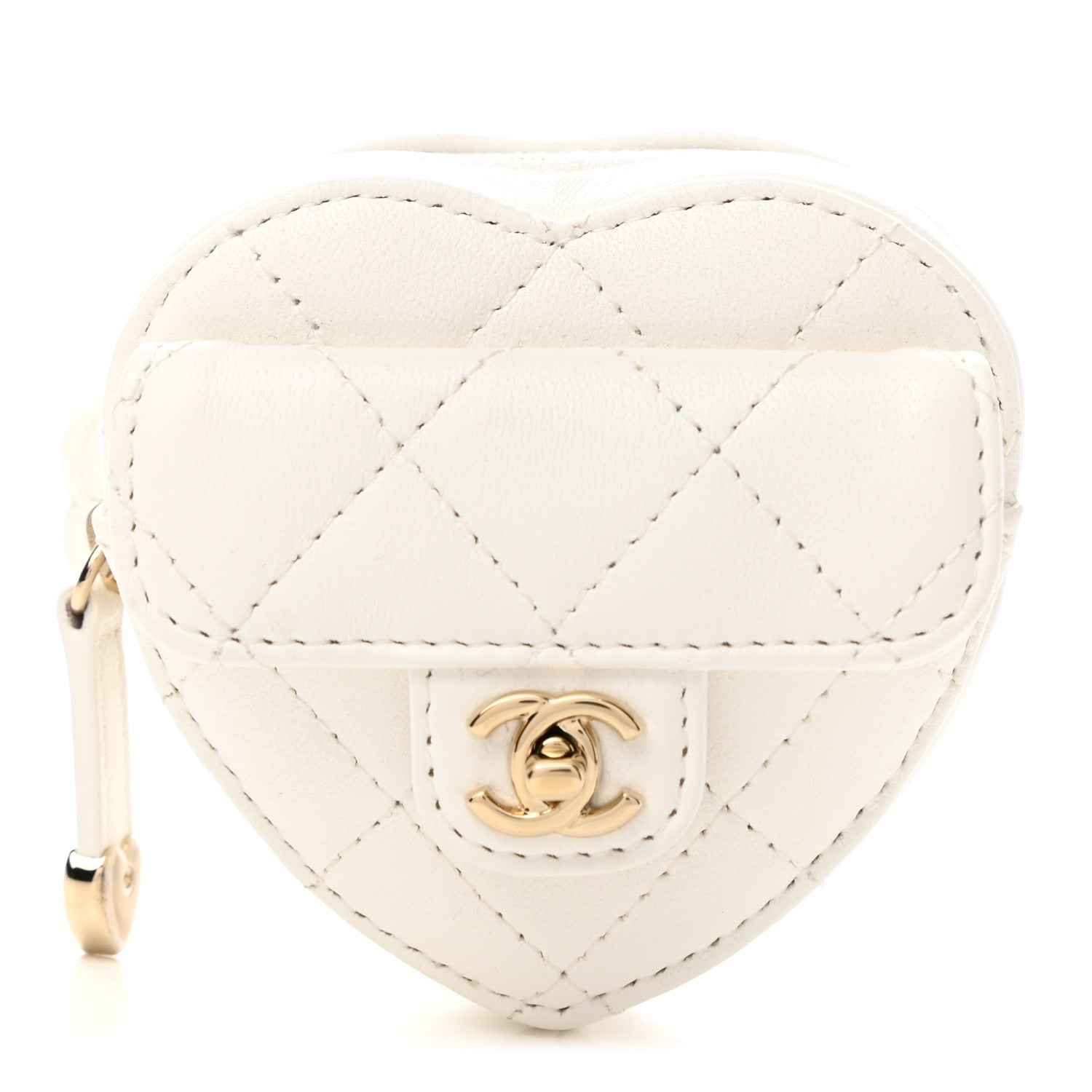 Chanel Lambskin Quilted Heart Zipped Arm Coin Purse White 1 of 8