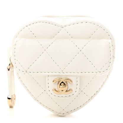 Chanel Lambskin Quilted Heart Zipped Arm Coin Purse White 1 of 8