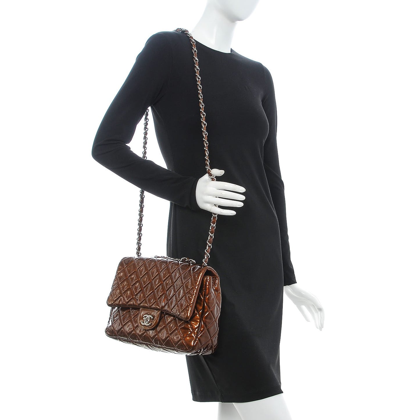Metallic Patent Quilted Jumbo Single Flap Bronze