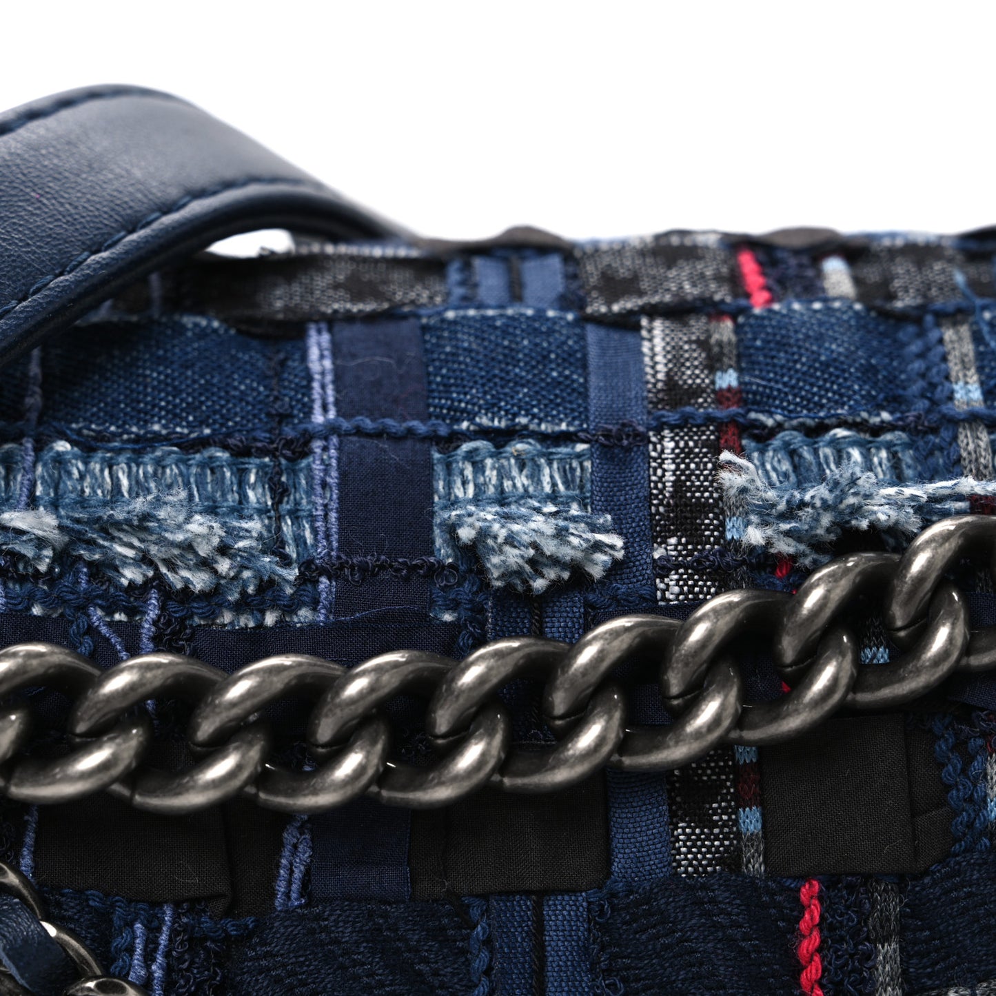 Lambskin Denim Tweed Medium Enchained Boy Flap Navy Blue