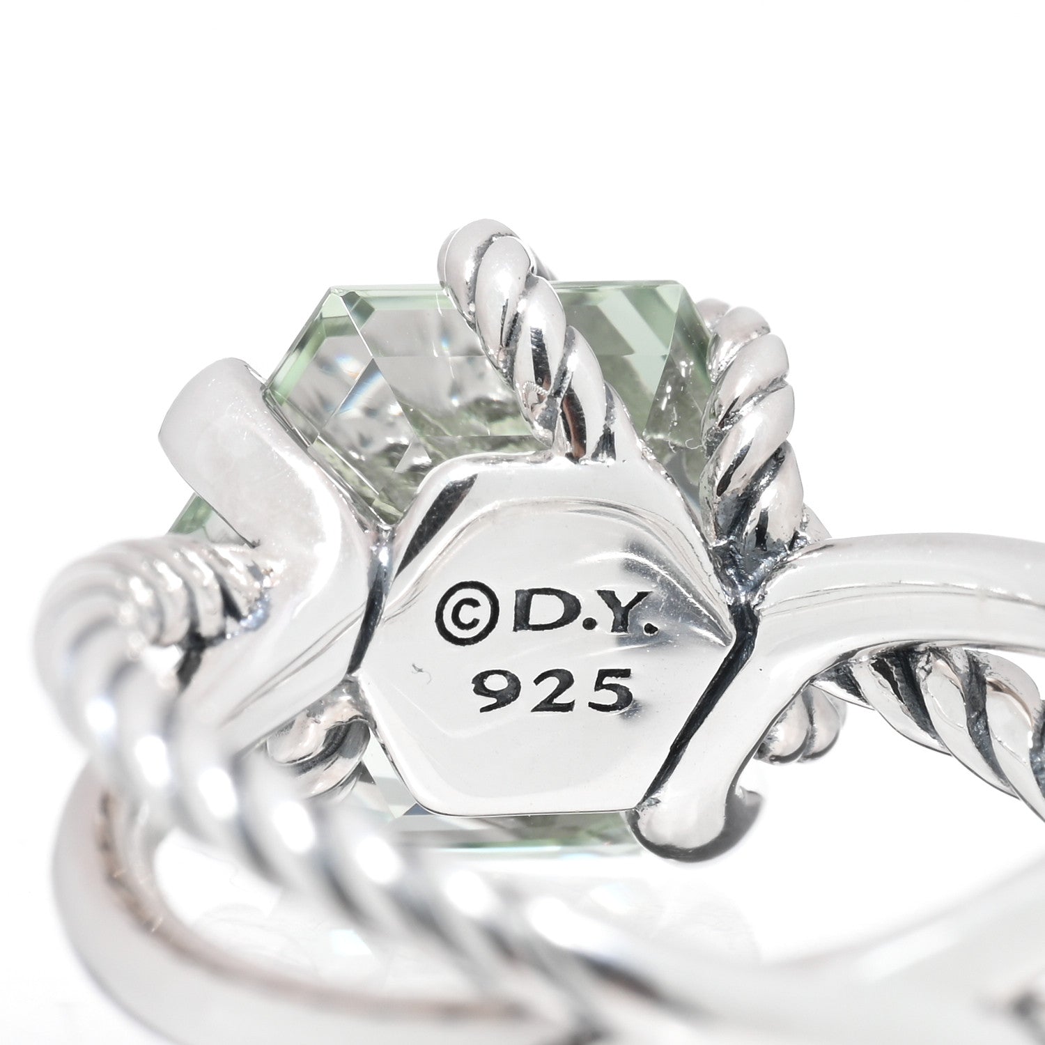 David Yurman Sterling Silver Diamond Prasiolite 10mm Cable Wrap Ring 49 5 4 of 4