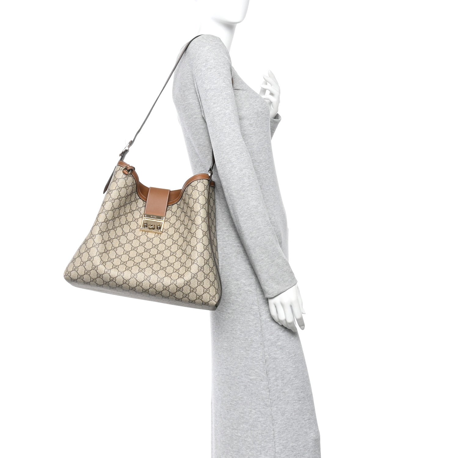 Gucci GG Icon Monogram Padlock Shoulder Bag Beige Dark Brown 2 of 9